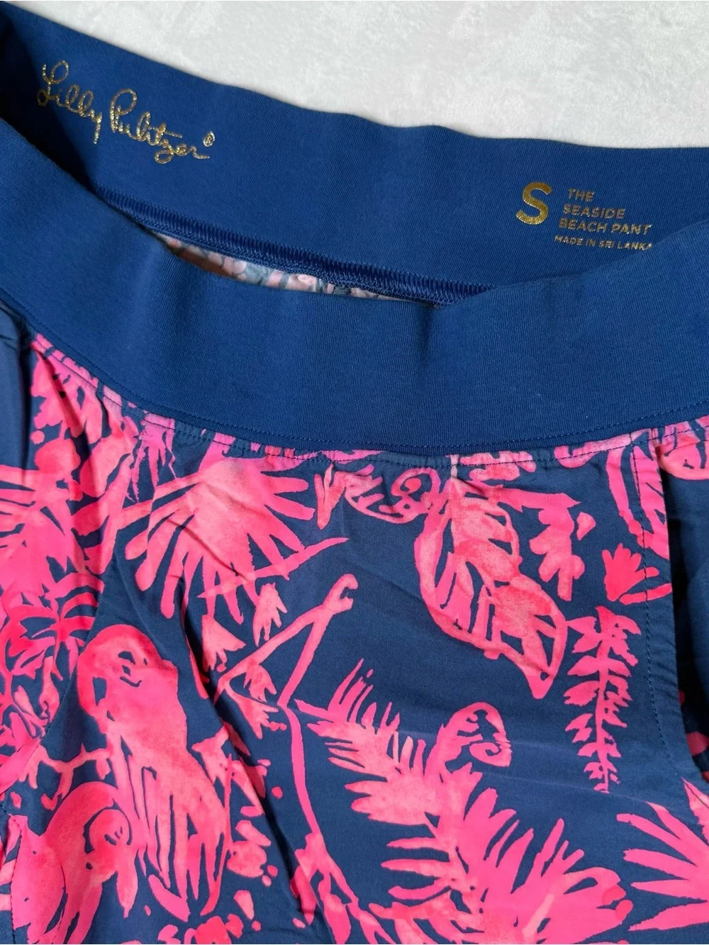 Tropical Wide Leg Lilly Pulitzer Navy and Bright Pink Lounge Beach Bottoms Small